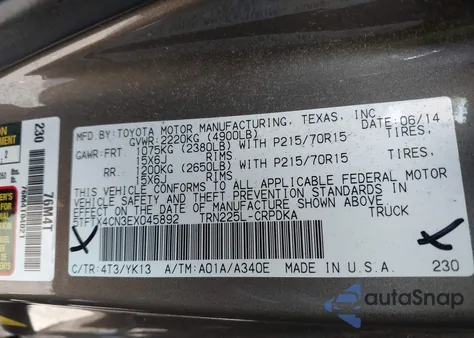 2014 Toyota Tacoma from USA, damaged, VIN 5TFTX4CN3EX045892